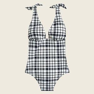 J Crew‎ Plus Tie-shoulder One-piece Swimsuit in Marine Plaid Sz 22 NWT